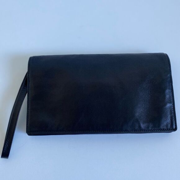 Dunhill Leather Clutch Black with Goldtone snap on buttons Made in France